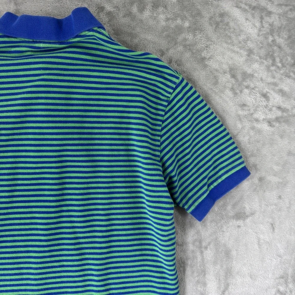 VTG Polo Ralph Lauren Polo Shirt Mens Large Blue Green Stripe Pique Casual Logo